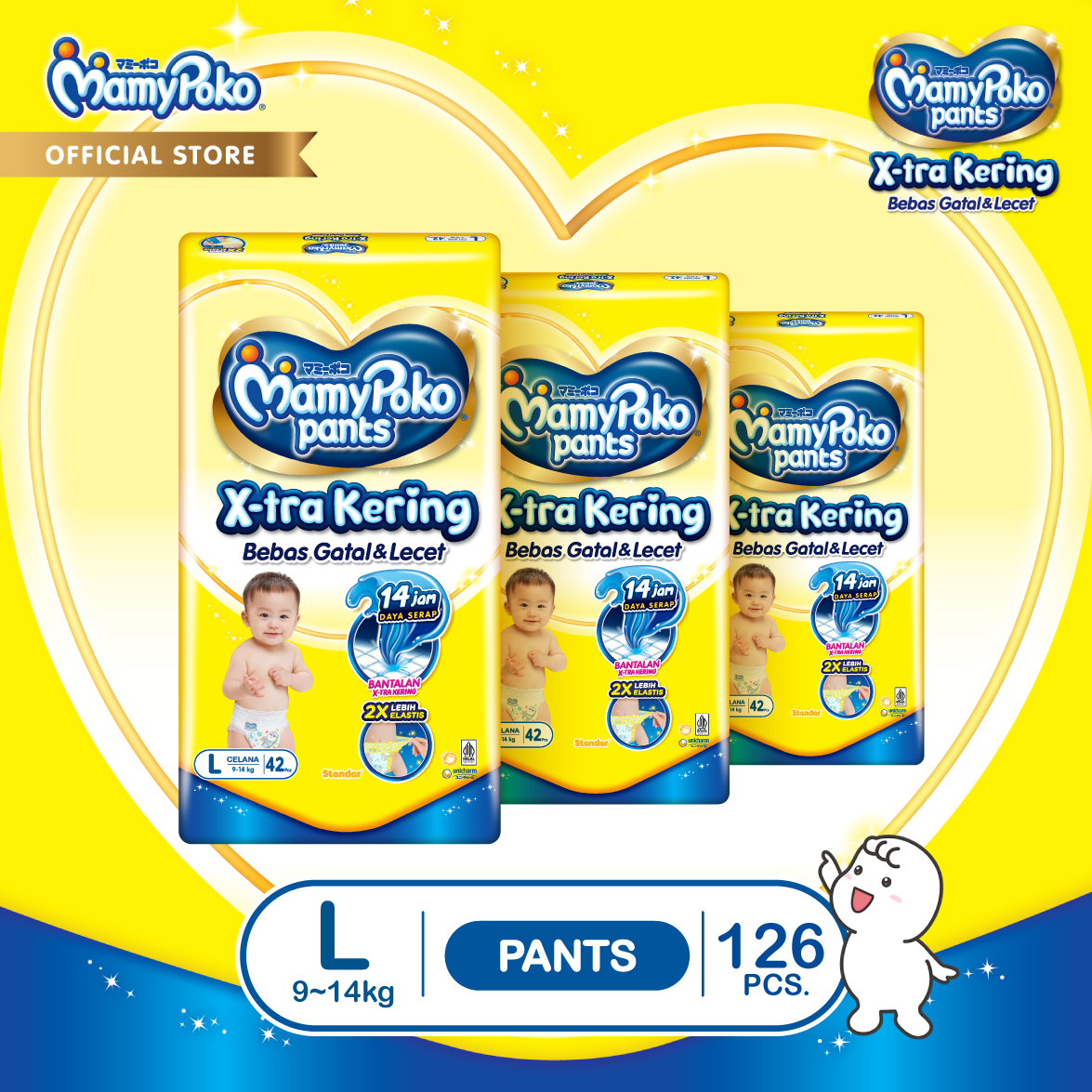 Mamypoko Pants X-Tra Dry Size L42 X3 (9-14kg) Harga 214,400 rupiah*Gratis Ongkir