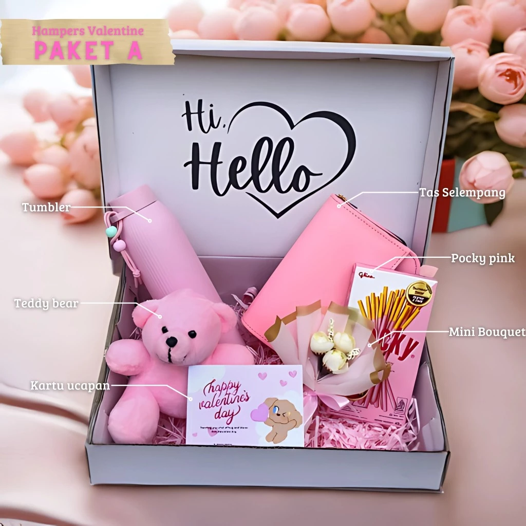 Paket Hampers Valentine Romantis Multifungsi - Warna Pink Elegan dengan Kado Valentine, Kartu Ucapan Gβ¦