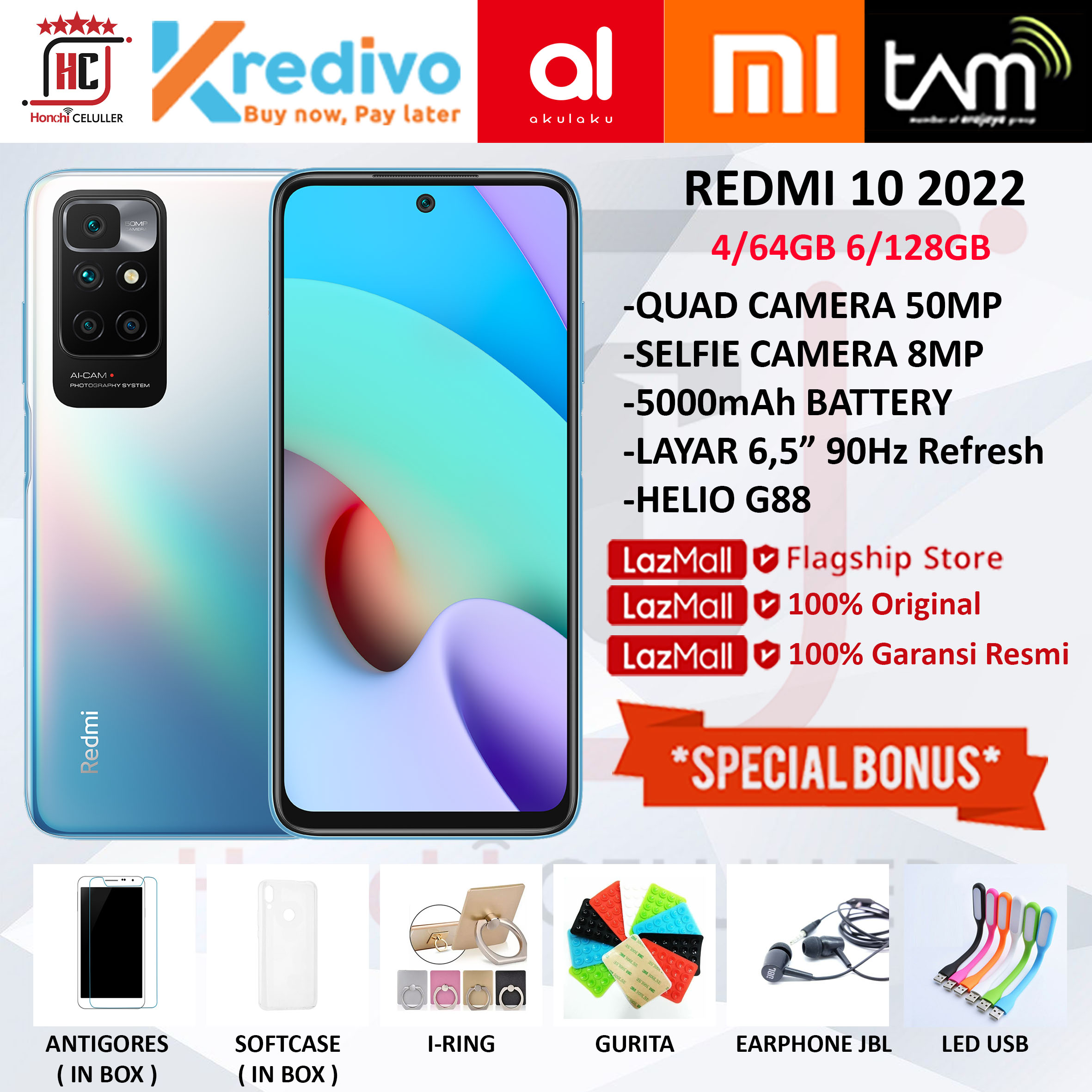 XIAOMI REDMI 10 2022 6/128 4/64 GB GARANSI RESMI XIAOMI INDONESIA TAM Harga  1,999,000 Ringgit*Penghantaran Percuma