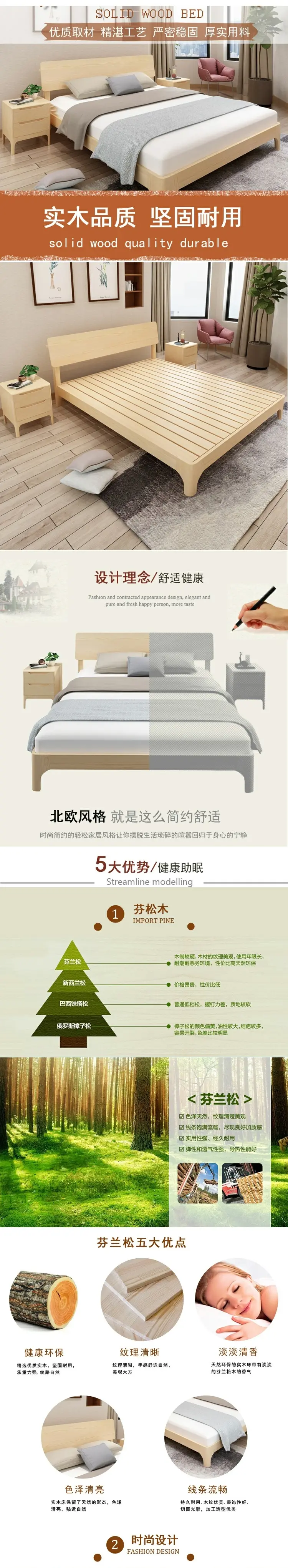 Buy Stock 5 25 Days Nordic Modern Furniture Simple Solid Wood Bed 1 5m Master Bedroom Rubber Wood 1 8m Double Queen Bed Bedroom Furniture 088 On Ezbuy My