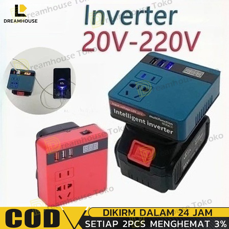 Inverter 21V to 220V 100W - 3 USB Makita Battery Multifunctional Power Converter Socket Fast Charger DIY Inverter Harga 53,766 rupiah*Gratis Ongkir
