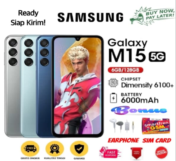 SAMSUNG GALAXY M15 5G RAM 6/128GB GAMING EDITION - Bergaransi - FULLSET - Dark Blue Harga 2,190,000 rupiah*Gratis Ongkir