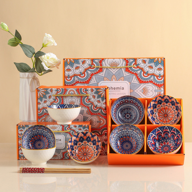 Mangkok set Hadiah Festival Musim Semi Hadiah Pernikahan Mangkok Souvenir Bohemian Style