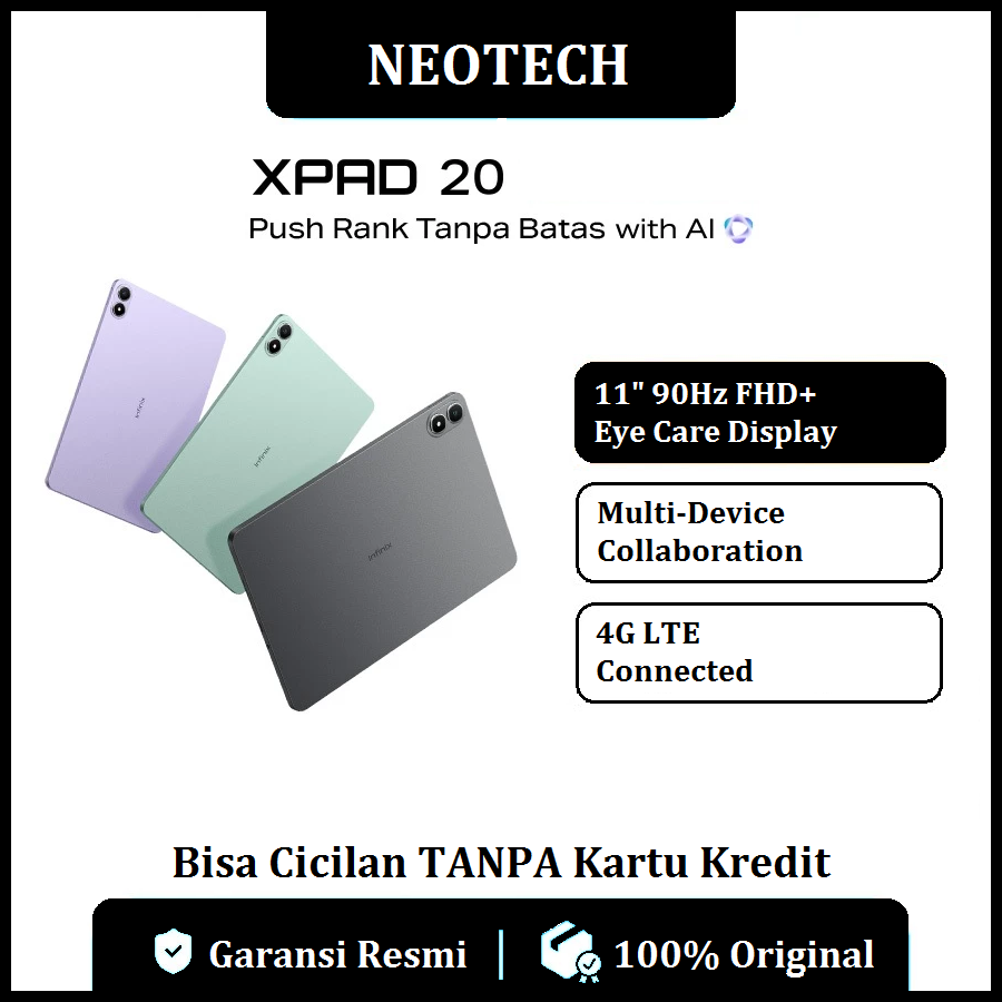 Infinix XPAD 20 4G (4GB/128GB | 8GB/256GB) Mediatek Helio G88, 11" FHD+ - 7000 mAh - Bisa Cicilan Tanpa Kartu Kredit - Garansi Resmi 1 Tahun - HP Murah ( Kredivo, Laz Pay Later, Bisa COD, OVO, Original ) Harga  2,048,000 Ringgit*Penghantaran Percuma