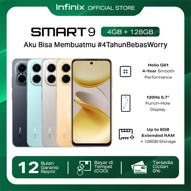 Infinix Smart 9 3/64GB | 4/128GB - Up to 6GB | 8GB Extended RAM - 6.7 inch 120Hz Punch Hole Display - Helio G81 - 5000 mAh Harga  1,325,771 Ringgit*Penghantaran Percuma