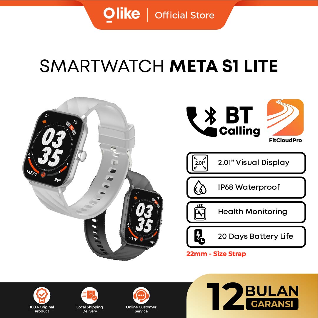 Olike smartwatch meta S1 Lite HD battery up to 20 day, screen custom face, waterproof IP68 | smart watch Bluetooth call | jam tangan sport 100 + mode, Health & sleep monitoring - Merek Olike Harga 177,500 rupiah*Gratis Ongkir