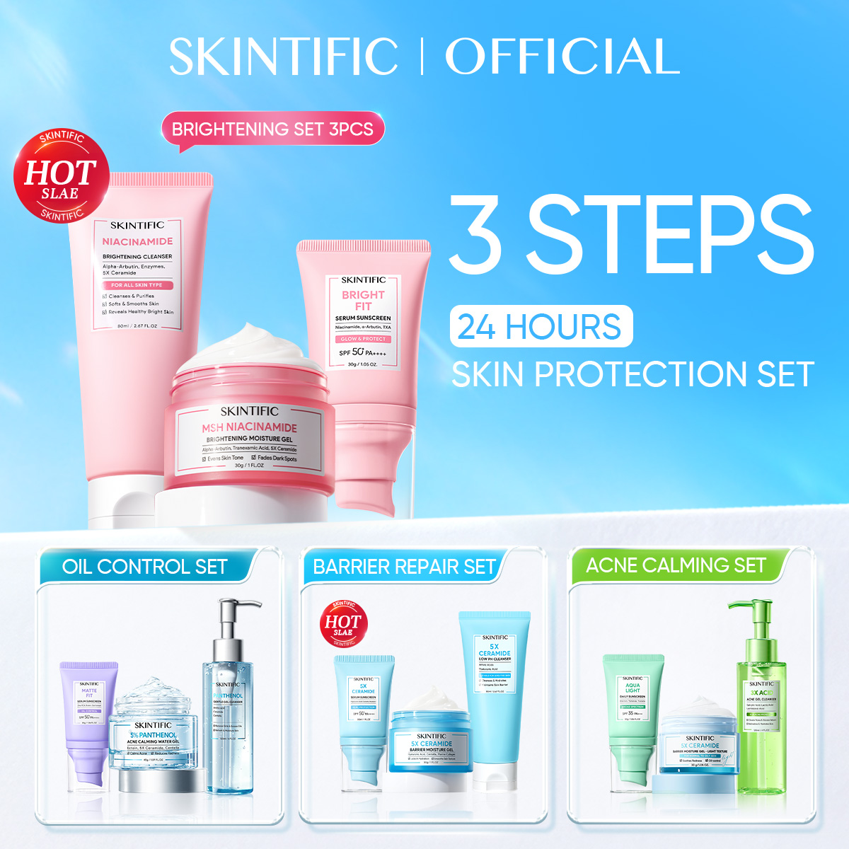 Flash Sale-Skintific 3Pcs Set | Moisturizer+Sunscreen+Cleanser-Msh Niacinamide Glowing Set/ Acne Set/…