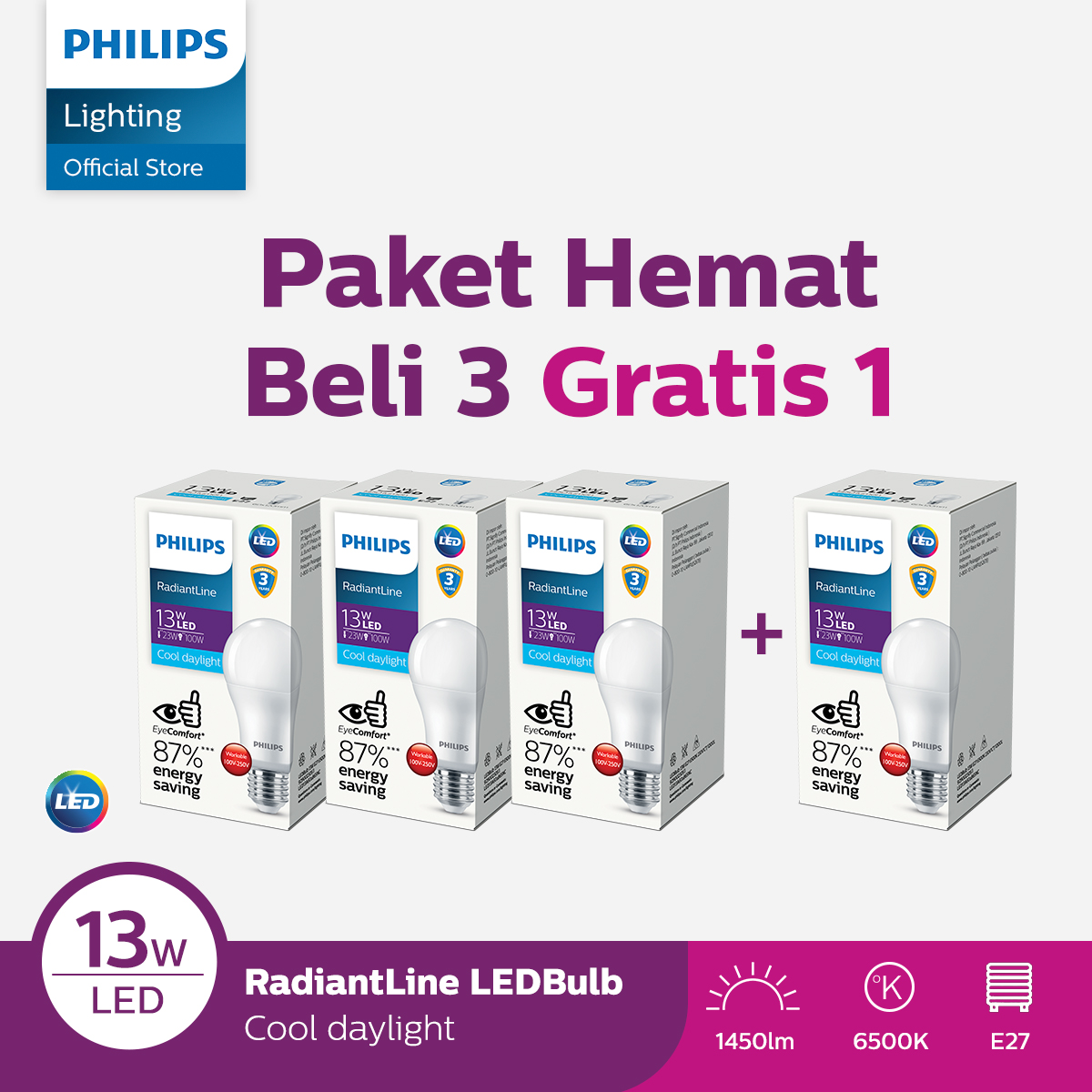 Harga lampu hias	 Paket Hemat Beli 3 Gratis 1 Radiantline Ledbulb 13W 6500K Putih 	