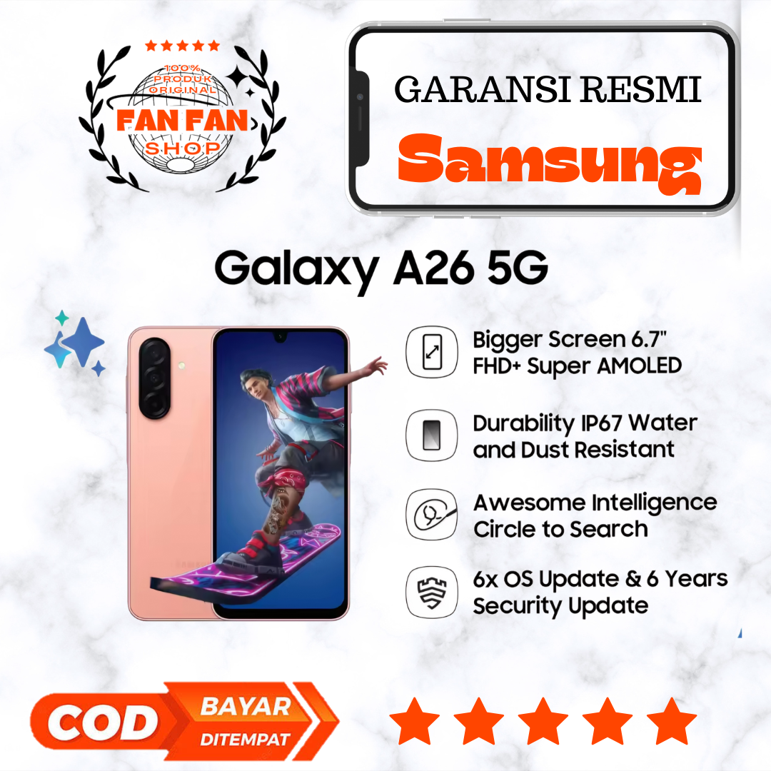 HP Samsung Galaxy A26 5G 8/256GB - Galaxy AI | Smartphone AI | Baterai 5000mAh GARANSI RESMI SAMSUNG INDONESIA SEIN TERBARU Giá 3,757,050 Đồng*Miễn phí vận chuyển