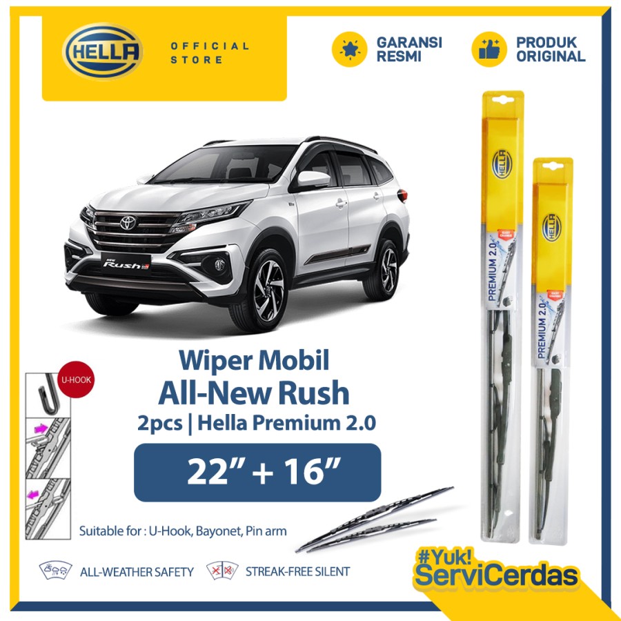 Wiper Mobil TOYOTA All New Rush 22” + 16” (2pcs) - HELLA Premium 2.0 Harga 88,320 rupiah*Gratis Ongkir