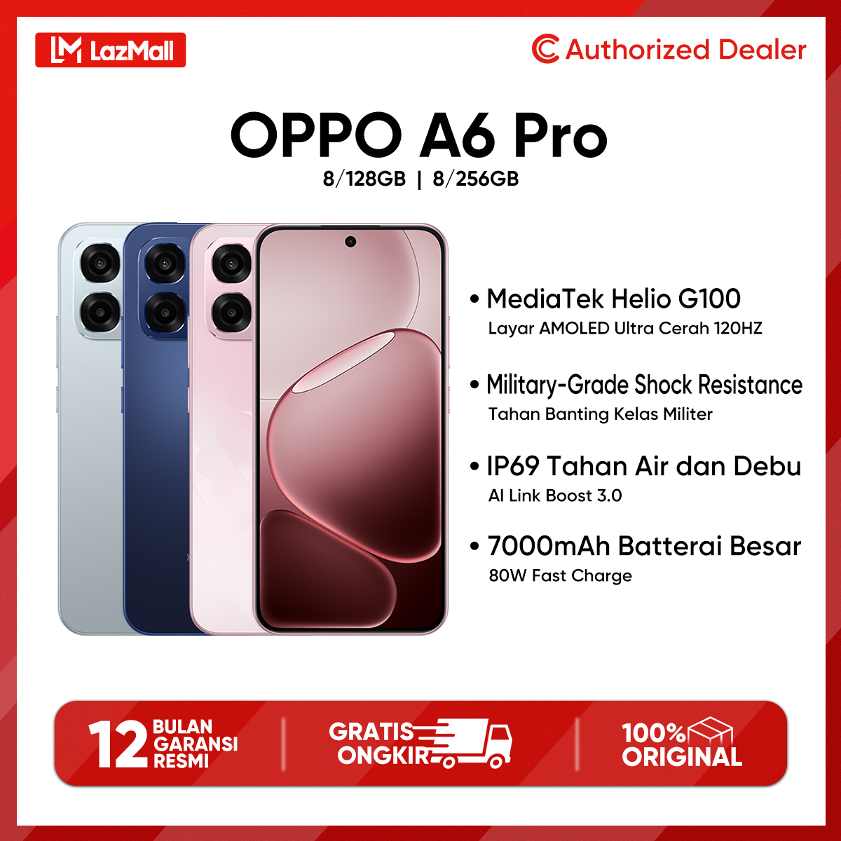 Oppo A6 Pro 8/256Gb 8/128Gb Ip69 Water and Dust Resistant, Supercool Vc System, Official Guarantee 100% Original Harga 3,799,000 rupiah*Gratis Ongkir