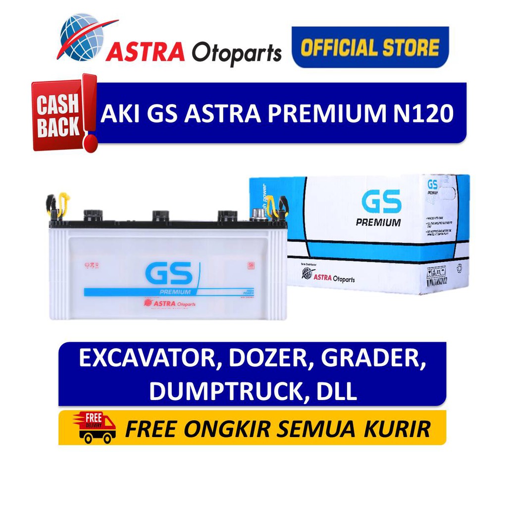 AKI GS ASTRA Premium N120 untuk Komatsu Excavator, Dozer, Grader, Dump Truck, dan sejenisnya Harga 2,044,000 rupiah*Gratis Ongkir