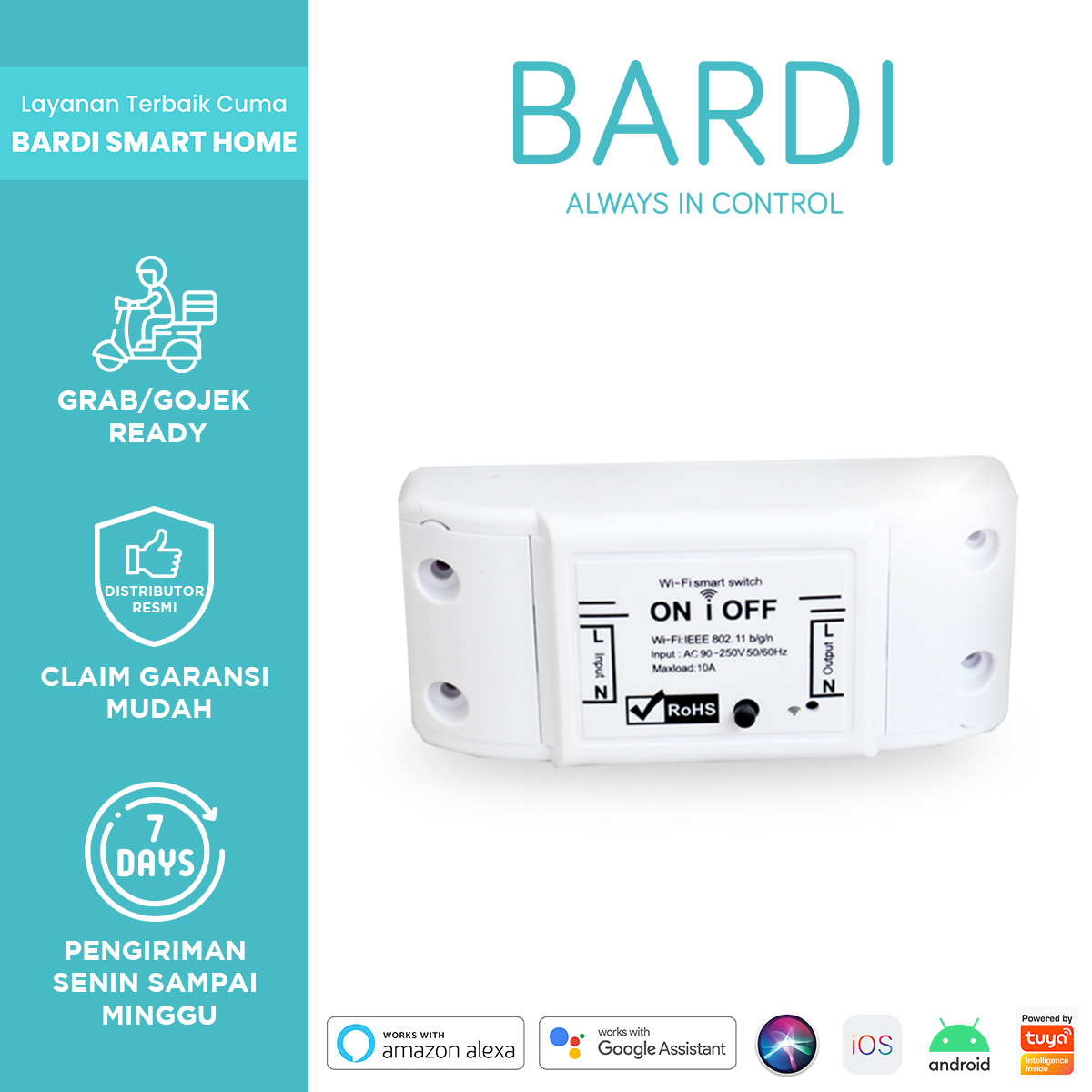BARDI Smart BREAKER ON OFF Switch Wireless IoT Home Automation Harga  87,000 rupiah*Gratis Ongkir