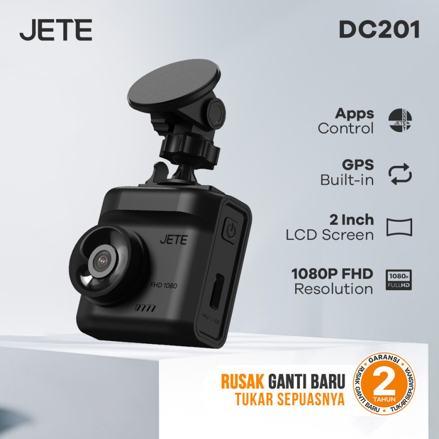 Dashcam JETE DC201 Mobil 1080p FHD Dual Channel with Apps Control GPS Built In Screen G Sensor Mode, and Sound Recording - Garansi Resmi 2 Tahun Harga 797,900 rupiah*Gratis Ongkir