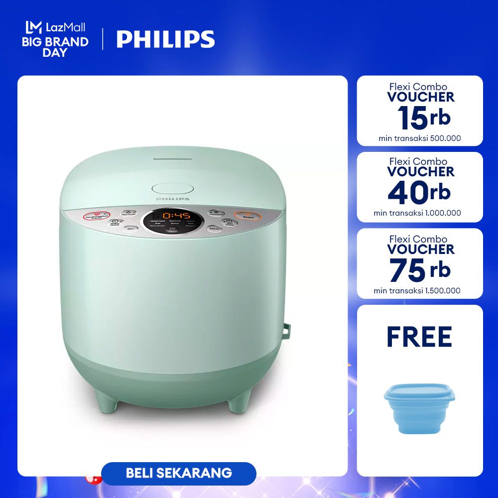 	 Philips 1.8L Digital Rice Cooker HD4515/85 - 400Watt Penanak Nasi Digital - 10 Menu Function Bakuhanseki Inner Pot Dessert Green Hijau	