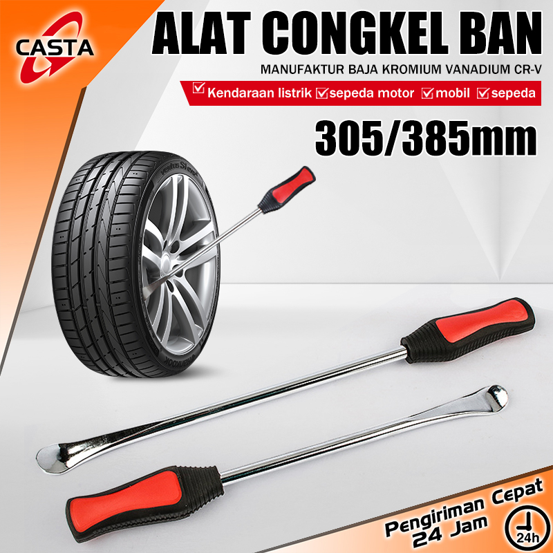 Casta multifunctional red steel crowbar tire repair tool set-Anti Rust automatic tire lifting and scraper lever, heavy-duty ergonomic plastic handle, protect garden tractor bike motorcycle car rims from damage when changing tires Harga 19,888 rupiah*Gratis Ongkir