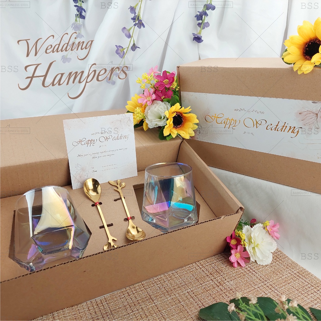 Hampers gelas kaca cantik pernikahan kado hadiah hadiah parcel sendok aesthetic