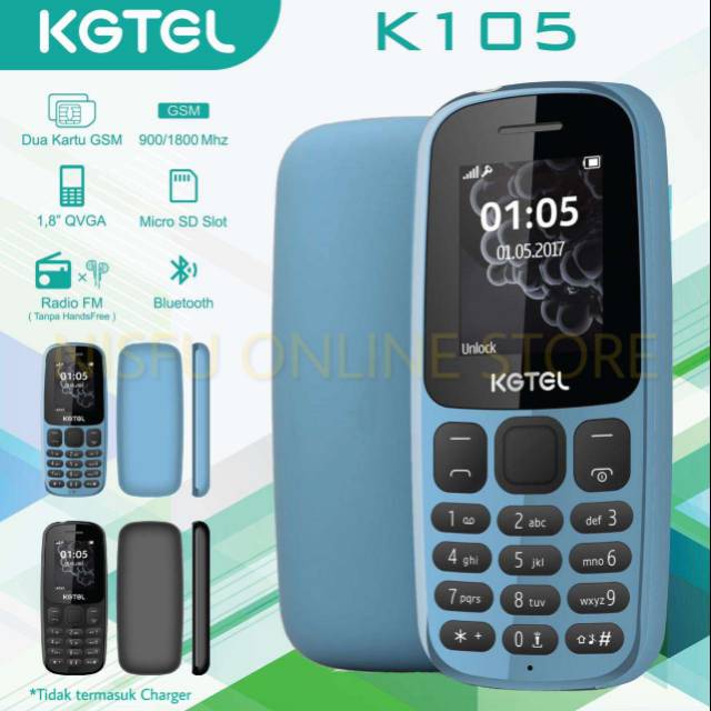 Strawberry K105 KGTEL Hp Dual Sim  Candybar Jadul MP3 Bluetooth Radiom FM Lampu Senter Phone Book Slot Memory Ada Charger/ Casan Resmi