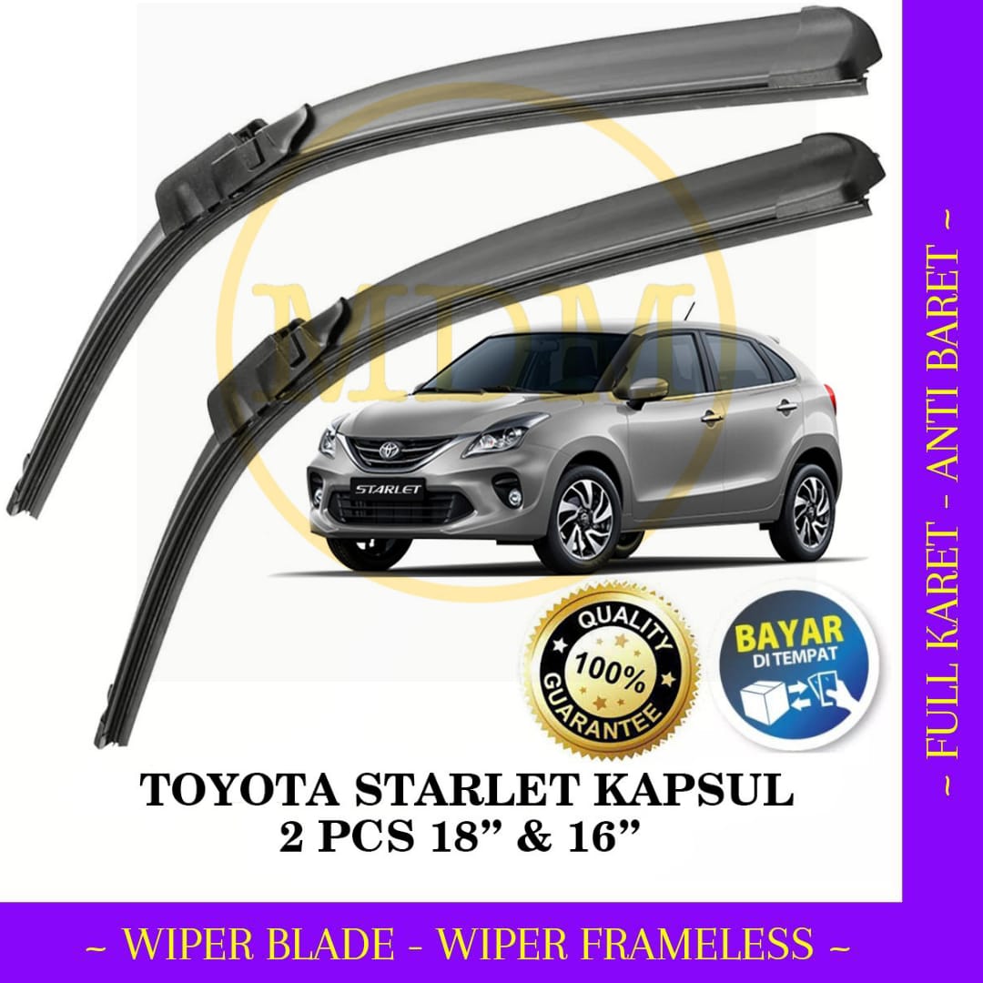 Wiper Frameless Full Karet Anti Baret Toyota Starlet MdM id Harga 54,000 rupiah*Gratis Ongkir