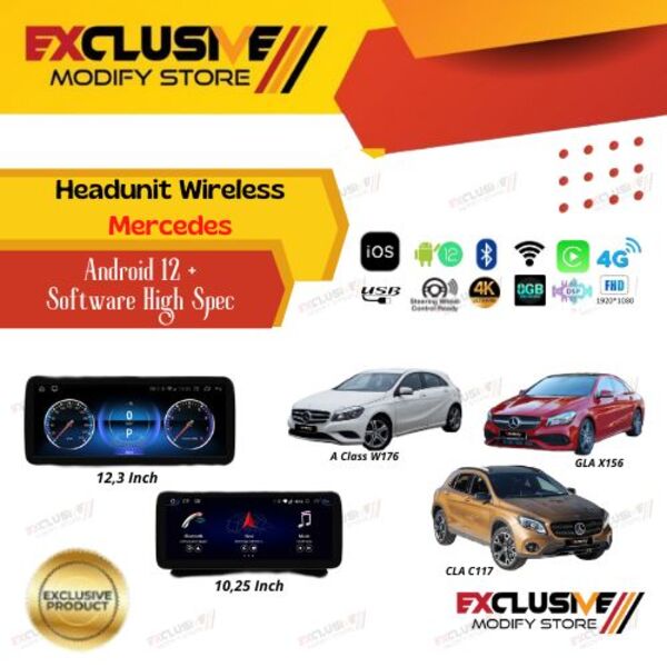 Mercedes A Class W176 GLA x156 CLA c117 (12 - 18) New headunit wireless Apple CarPlay Android 12 + high spec software Harga 9,950,000 rupiah*Gratis Ongkir