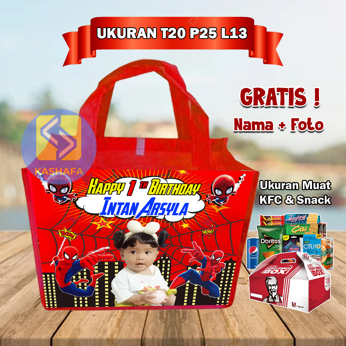 (30 PCs KFC) kids birthday bag fit KFC cheap birthday bag fit KFC kids birthday bag free name and phot…