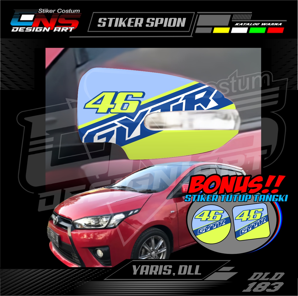 Stiker Spion Mobil Toyota Yaris GYTR VR46 Custom Semua Mobil Stiker Spion Pick Up Stiker Print Stiker Vinyl Stiker Kata Keren Stiker Cewek Vector Hijab - Bisa Request Harga 55,900 Ringgit*Penghantaran Percuma