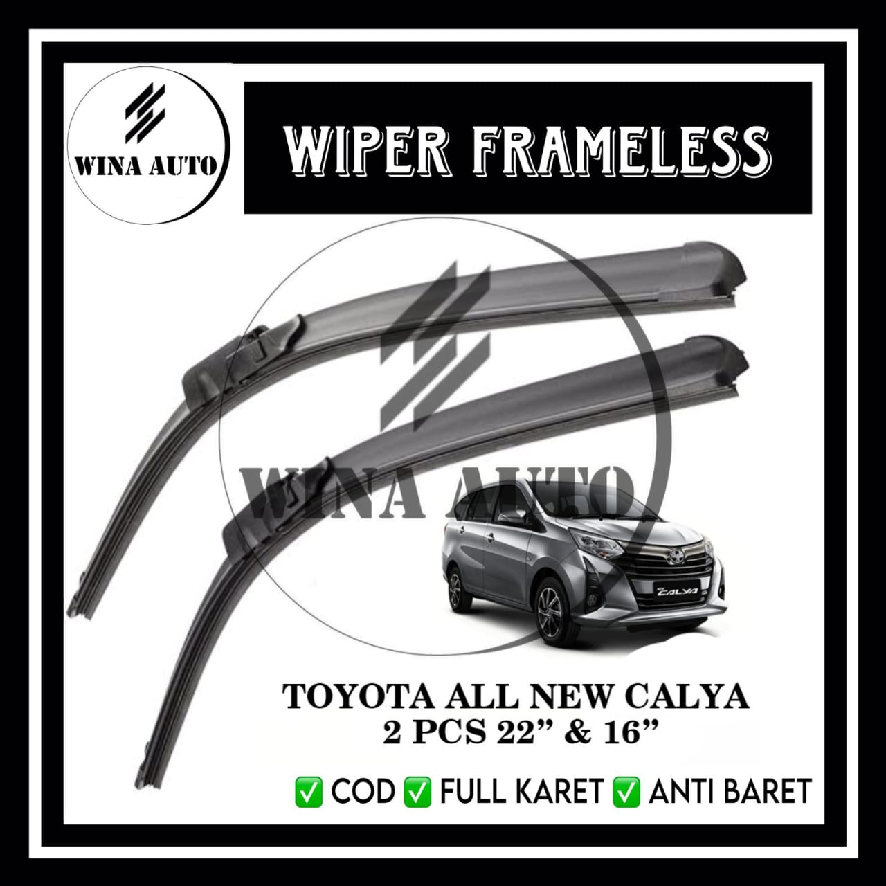 Wiper Mobil Depan Kanan Kiri Full Karet anti Baret Toyota Calya Wiper Frameless 1 Set Wina Auto Harga 69,000 rupiah*Gratis Ongkir