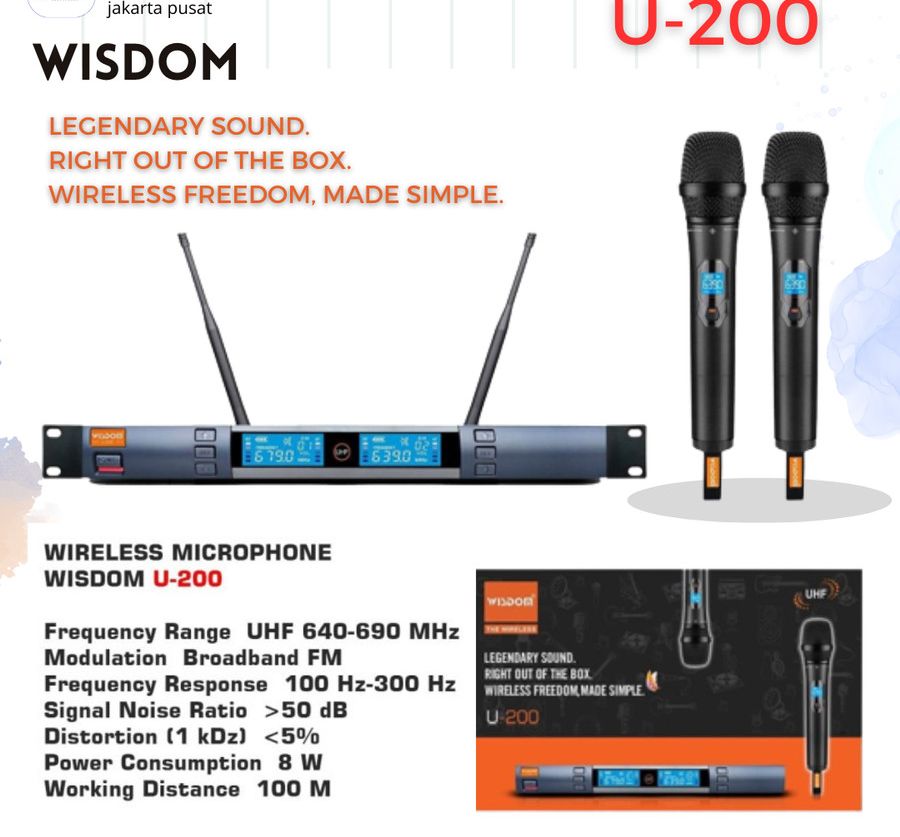 Mic Wireless WISDOM U200 / u 200 Hanheld Microphone Harga 725,000 rupiah*Gratis Ongkir