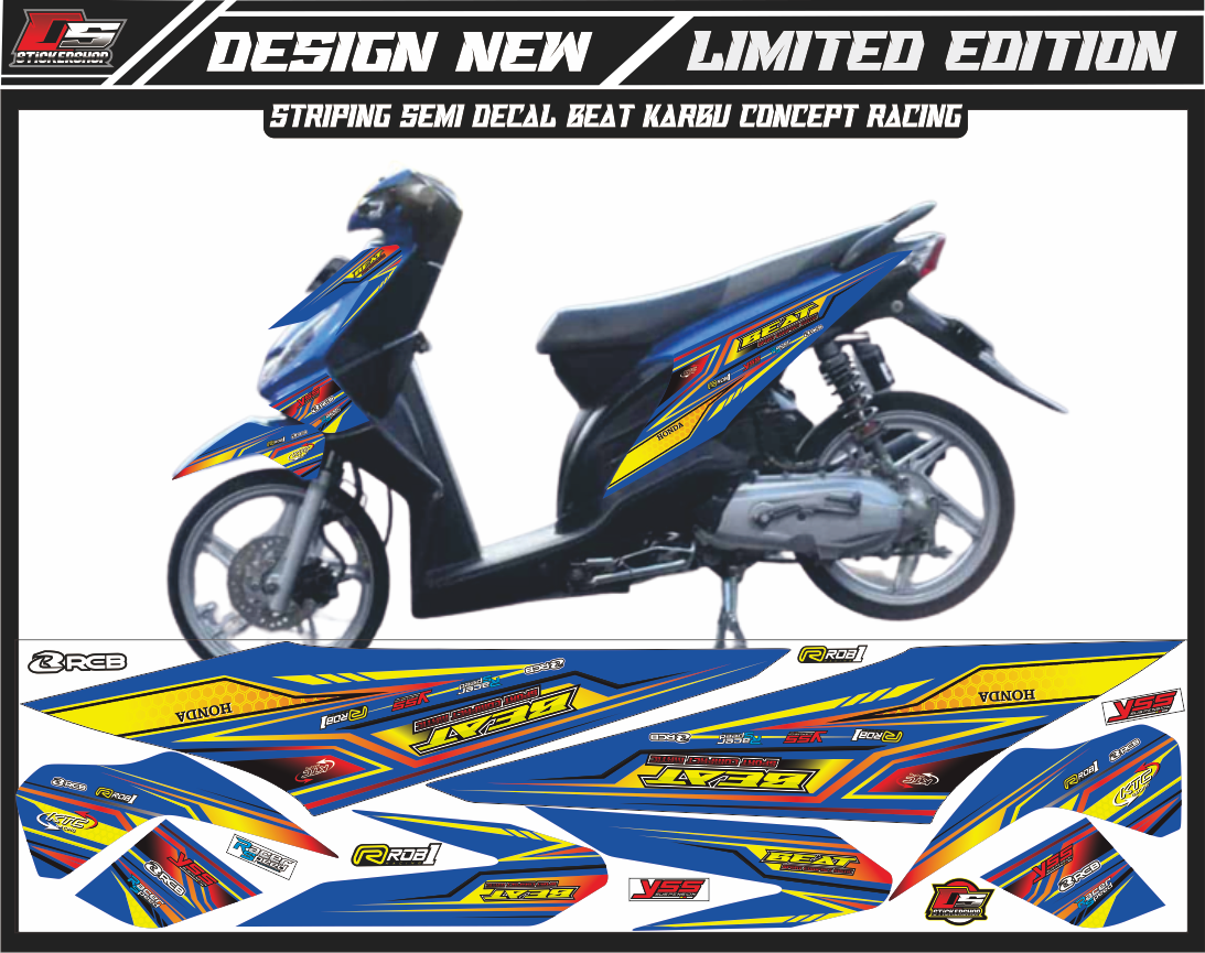 STRIPING BEAT KARBU VARIASI RACING/STRIPING BEAT KARBU CONCEPT RACING WARNA BIRU Harga 15,000 rupiah*Gratis Ongkir