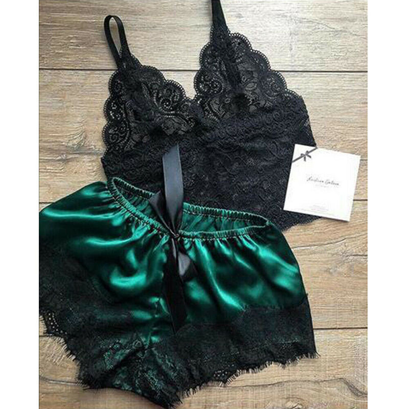 Shuangmeng 2 Cái Đồ Ngủ Ren Cho Nữ Bộ Đồ Lót Áo Quần Đùi Đồ Ngủ Babydoll Đồ Ngủ 1