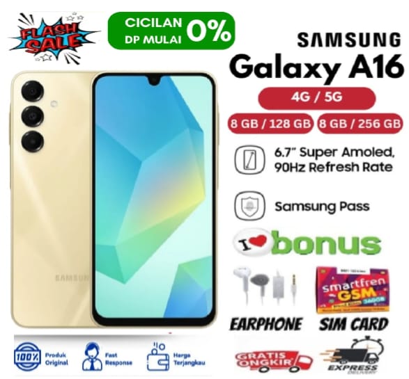 HP Samsung Galaxy A16 4G & 5G RAM 8/128GB 8/256GB | 5000 mAh, 50MP | Original | Garansi | FULLSET Harga 2,030,000 rupiah*Gratis Ongkir