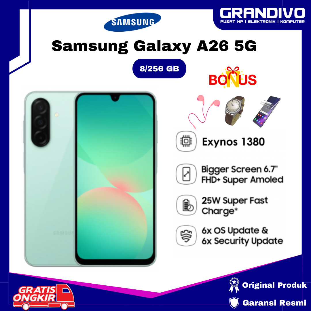 Samsung Galaxy A26 5G RAM 8/256 GB awesome intelligence display Super AMOLED triple camera 50MP + 8MP + 2MP official warranty-granvo Harga  4,210,000 Ringgit*Penghantaran Percuma