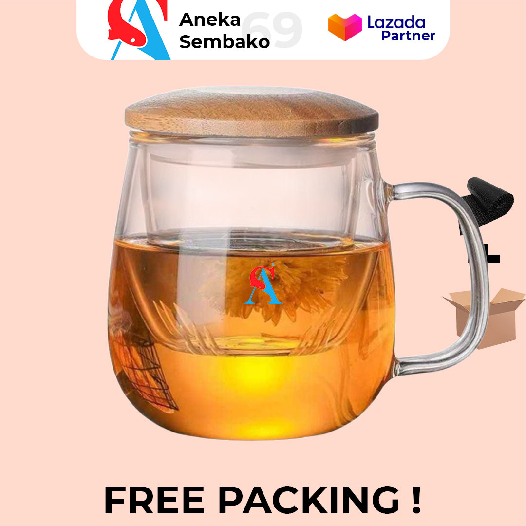 Gelas Teh Saringan Kaca 420ml Teh Herbal Tea Infuser Glass Tea Maker