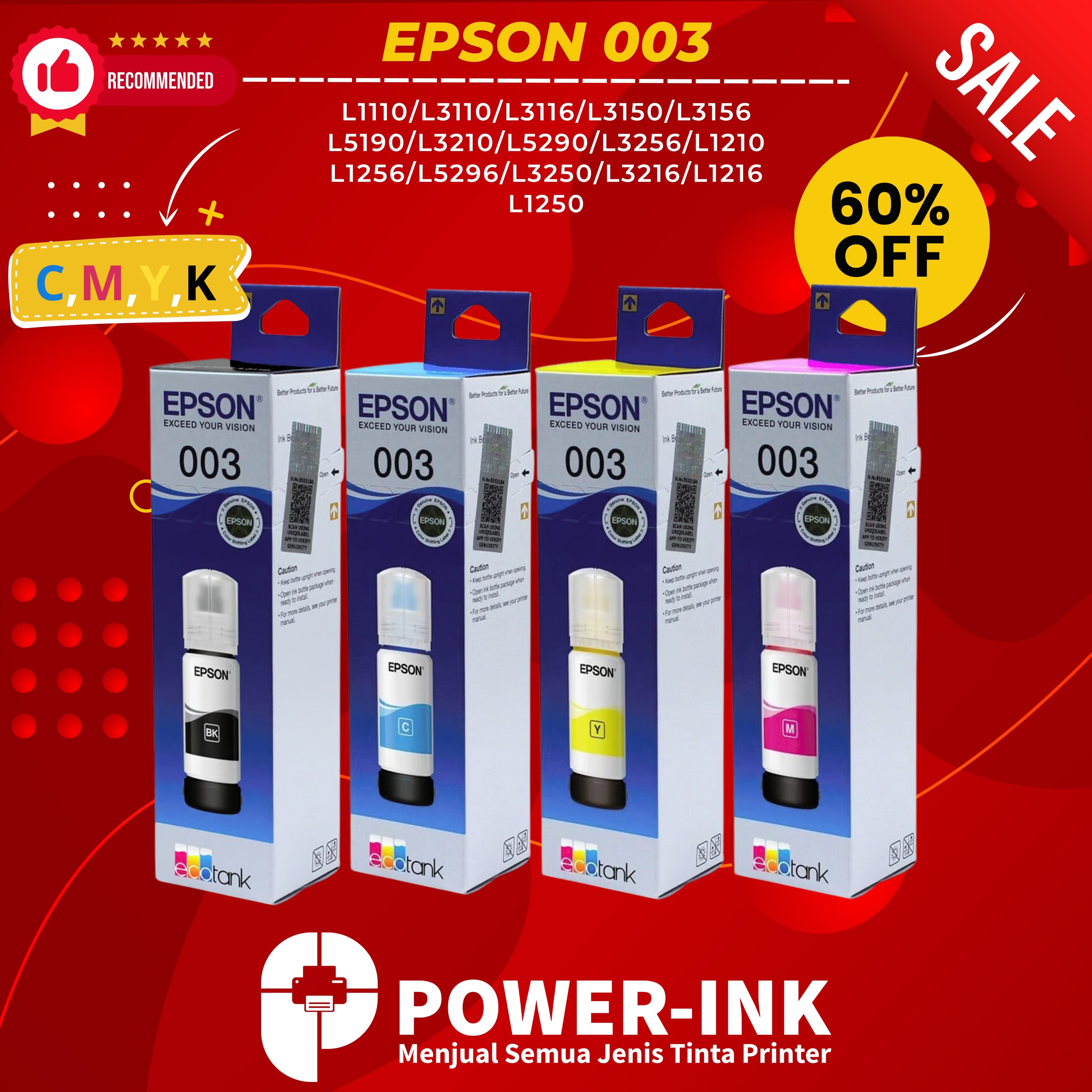 INK EPSON 003 1SET Harga 58,101 rupiah*Gratis Ongkir