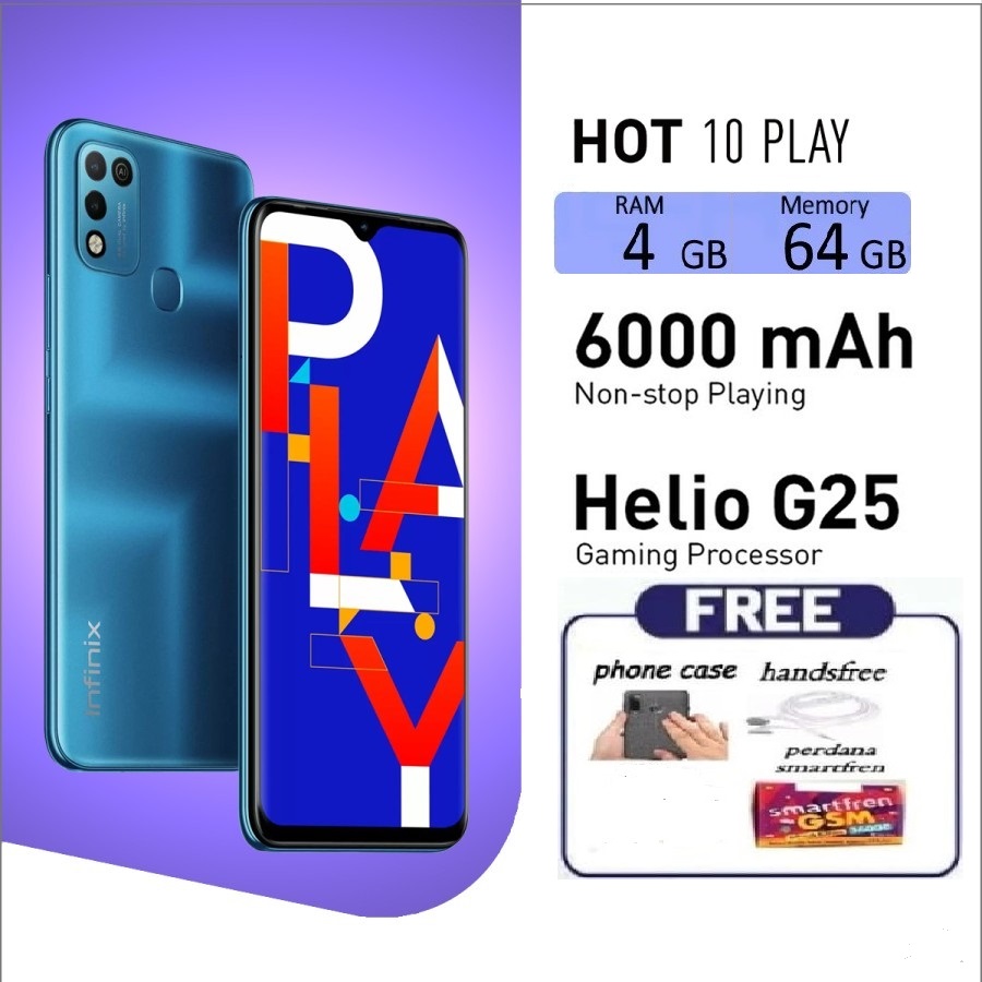 HP Infinix Hot 10 play RAM 4/64 GB Helio G25 Gaming Processor Battrey 6000maAH - FULLSHET Harga  1,100,000 Ringgit*Penghantaran Percuma