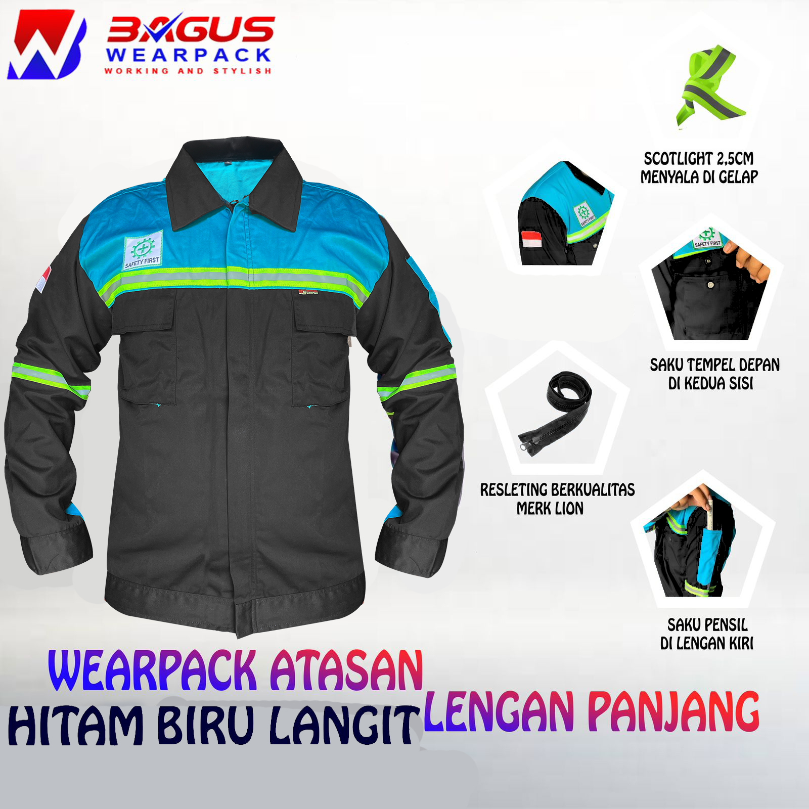 WEARPACK SAFETY PROYEK ATASAN BAJU KERJA LENGAN
