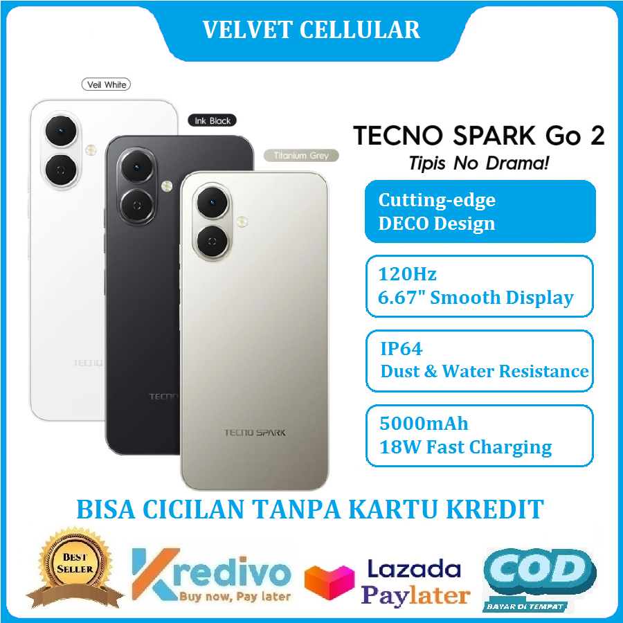 Tecno spark G0 2 | spark GO1 Ram [4GB + 128GB] IP64, 6.67 "HD +, 120Hz smooth display, 5000mAh, 18W charging-compatible with installment without credit card-1 year official warranty (kredivo, pay later, cod is available, original) Harga 1,025,000 rupiah*Gratis Ongkir