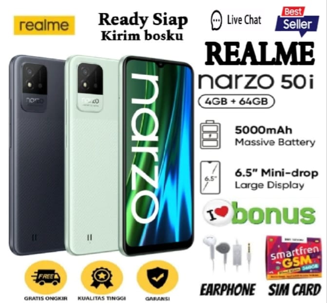 HP Realme Narzo 50i 4/64GB {Octa-core proessor, 6.5" Mini-drop Fullsc - Green Harga  1,100,000 Ringgit*Penghantaran Percuma