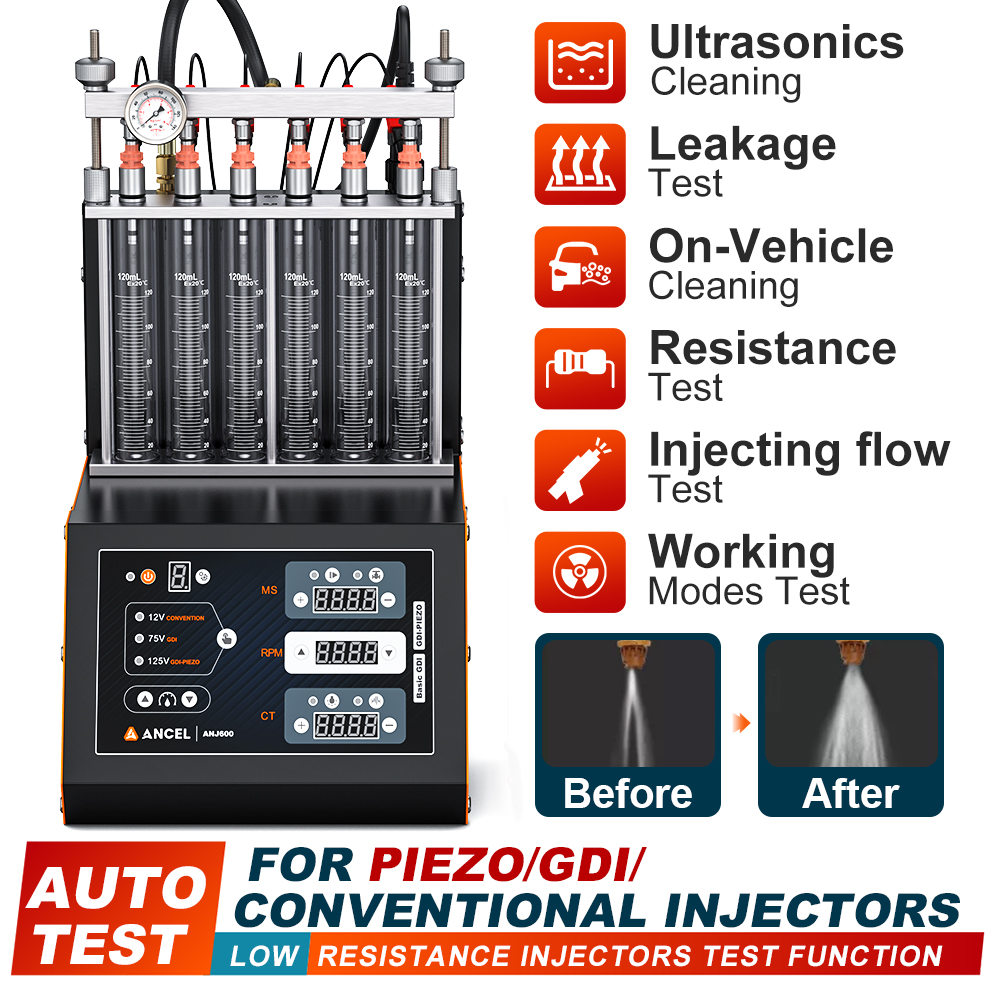 ANCEL ANJ600 220V 6-Cylinder Ultrasonic Wave Fuel Injector Cleaner Machine Automotive Fuel Injector Tester Use for GDI EFI MPI SFI Car Motorcycle fi Cleaning Machine Reduce Fuel Consumptio Enhance the power of the oil cylinder ﻿ Harga 7,619,000 rupiah*Gratis Ongkir