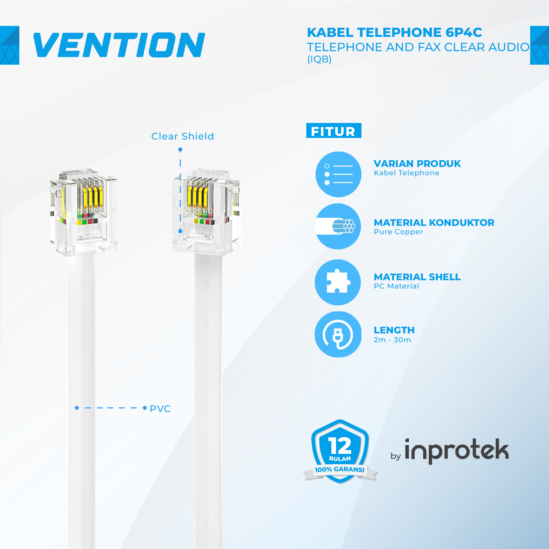 Vention Kabel Line Telepon Rumah Home Telephone RJ11 Patch Cable Set 6P4C Phone Line Cord Harga 6,500 rupiah*Gratis Ongkir