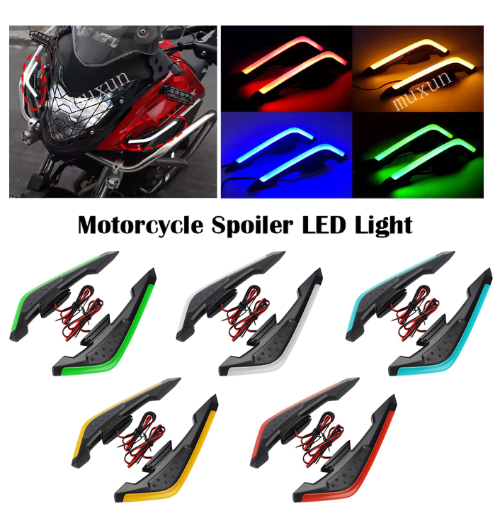 2Pcs Motorcycle Front Side Spoiler Winglet Aerodynamic Wing Set Fixed Wind Wing with Led Light Adhesive Decoration Sticker for Aerox/Nmax Pcx/Adv Mio Beat Vario Harga 71,279 rupiah*Gratis Ongkir