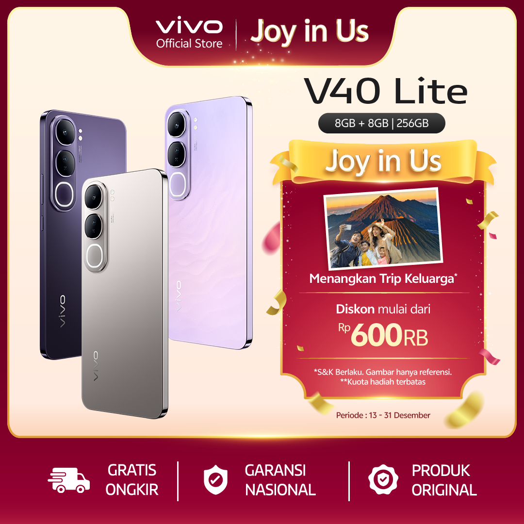 [NEW LAUNCH] V40 Lite 4G (8/256) - AI Aura Light Potrait, AI Erase, 80W FlashCharge, 32MP Front Camera Harga 2,749,000 rupiah*Gratis Ongkir