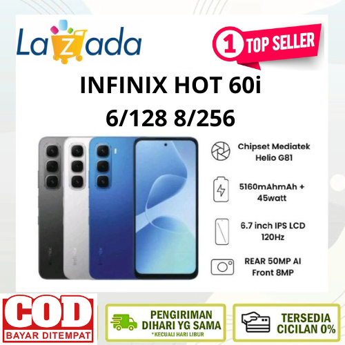 Infinix Hot 60i NFC 8GB/256GB 6/128GB Helio G81 6.7 inch 120Hz 50MP Harga  1,487,008 Ringgit*Penghantaran Percuma