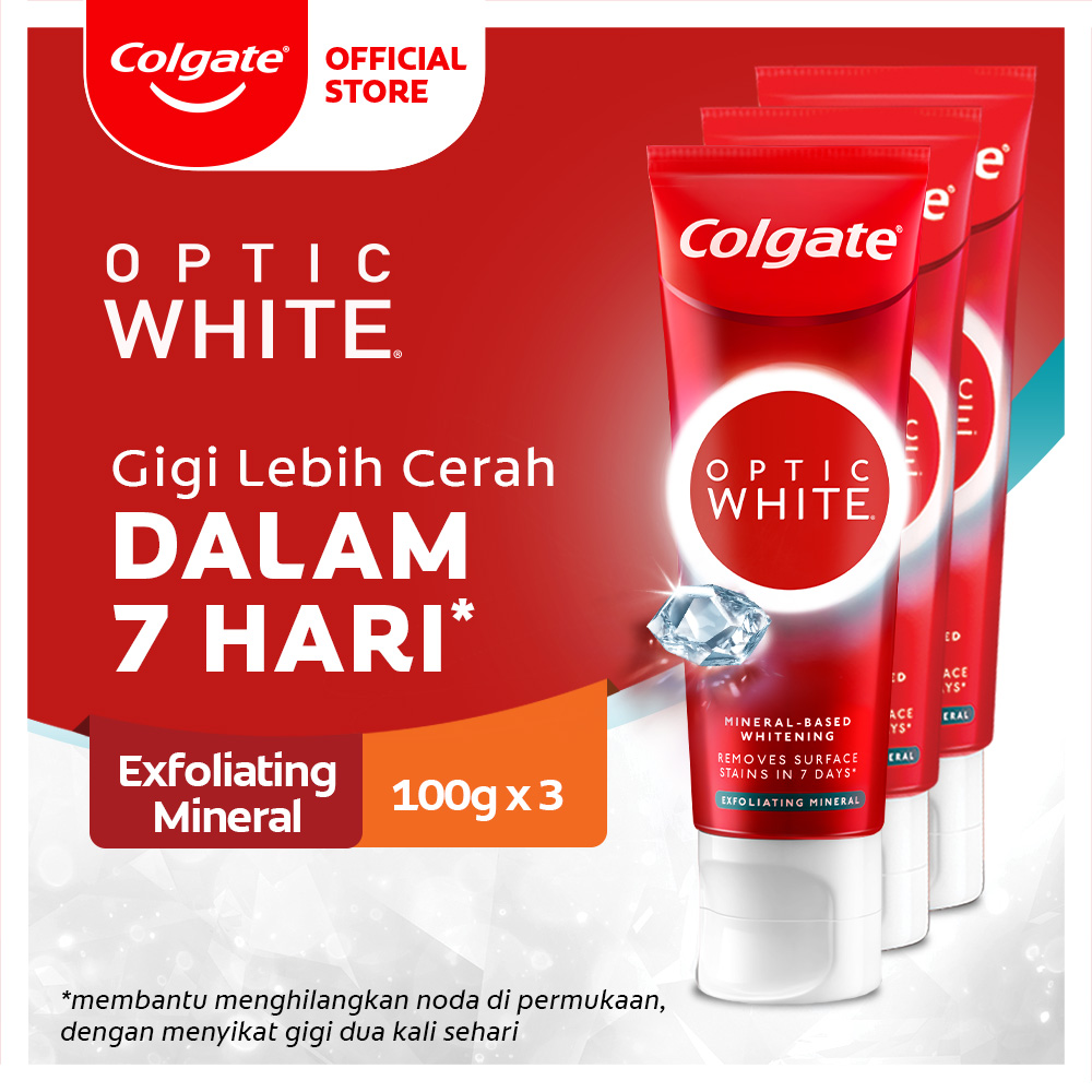 Colgate Optic White Plus Shine Whitening Toothpaste/Pasta Gigi 100 gr x 3
