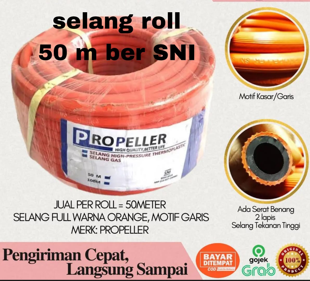 Selang Orange Kompor Gas Propeller Tekanan Tinggi 2 Lapis 50 Meter 1 Roll - selang 2 lapis SNI 50 m Harga 284,500 rupiah*Gratis Ongkir