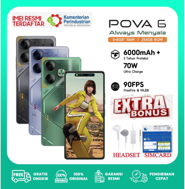 HP Tecno Pova 6 NFC RAM 8 + 8GB * + 256GB, 70W ultra charge + 6000mAh - 8GB / 256GB, promo Giá 2,029,800 Đồng*Miễn phí vận chuyển