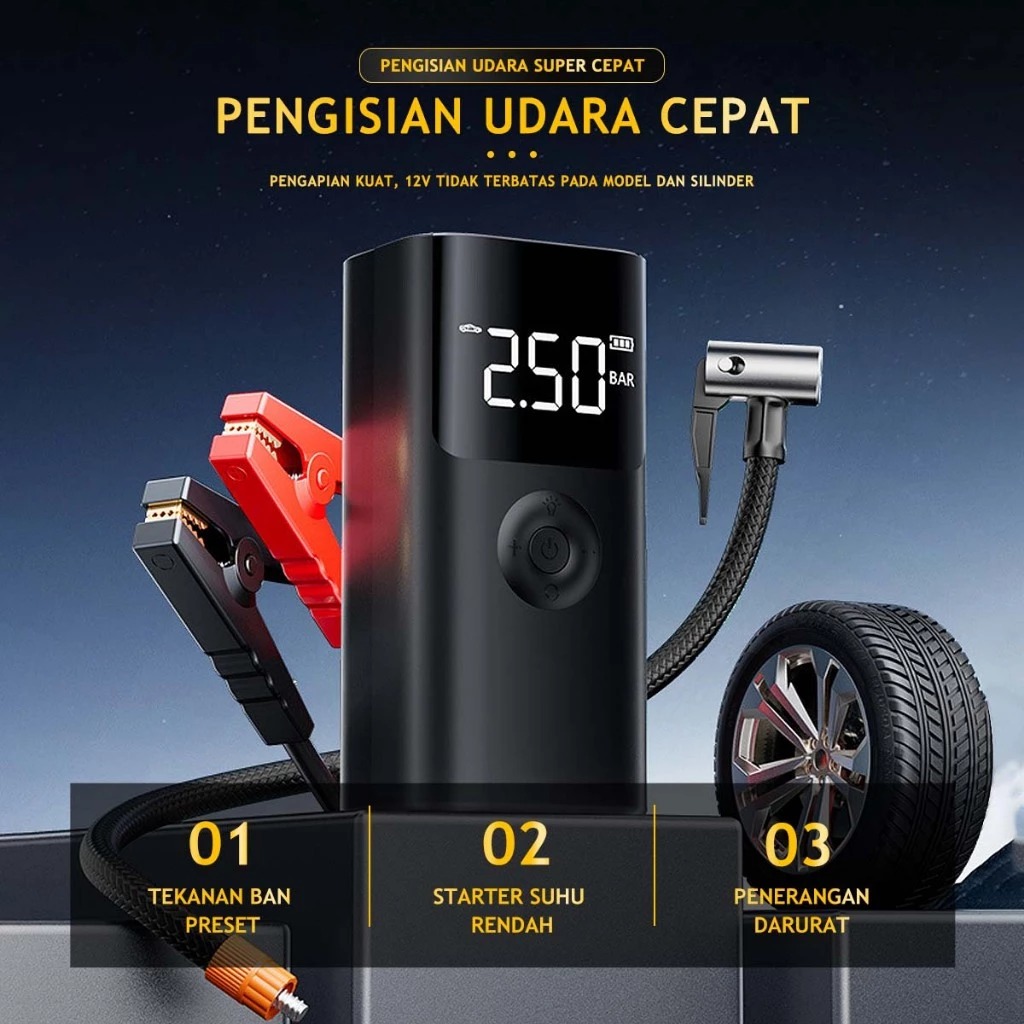 10000Mah Car Battery Jumper Portable Electric Tire Pump Car Jump Starter with Boost Button Jumper Harga 140,000 rupiah*Gratis Ongkir