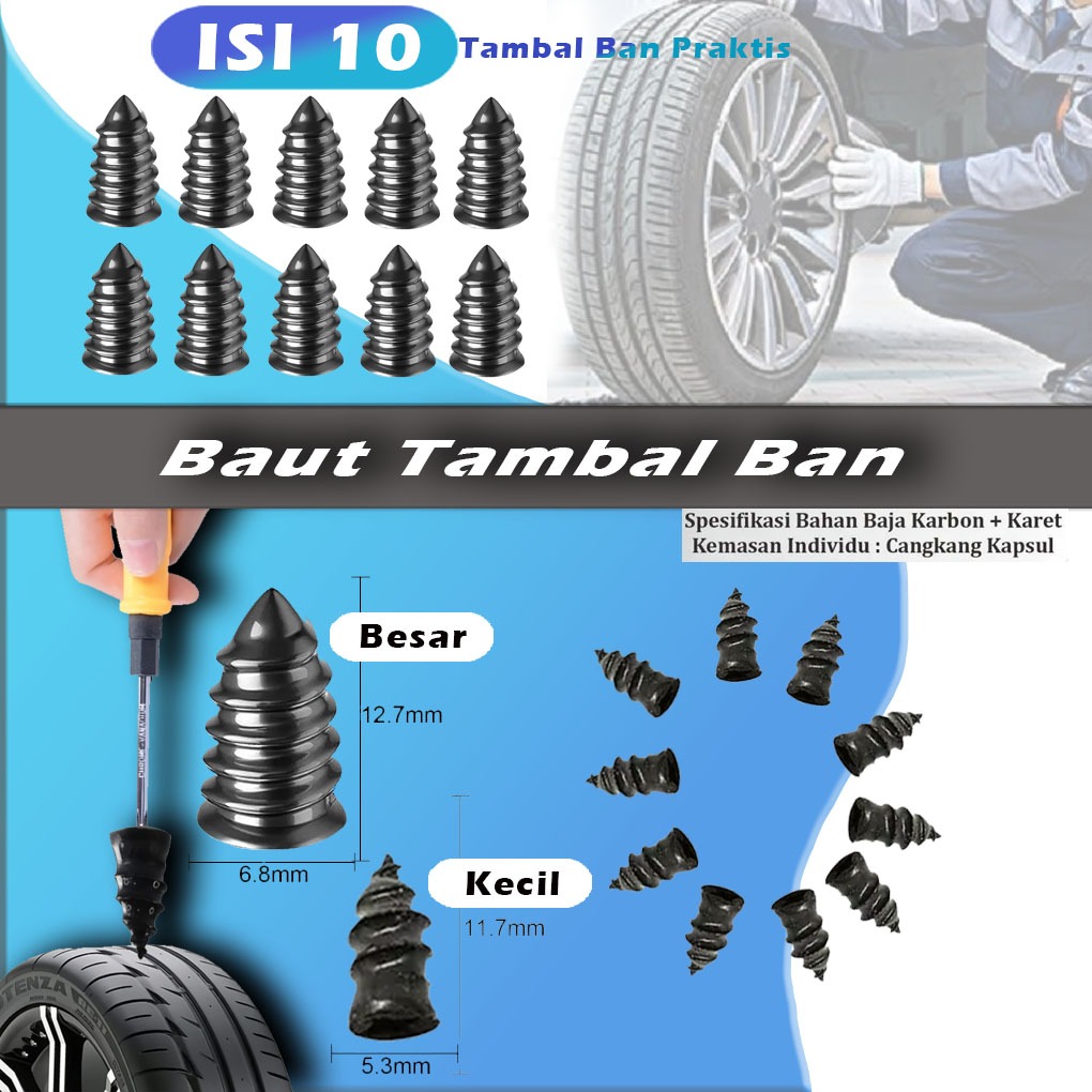 Contains 10 Rubber Nails Screws for Tubeless Tire Repair Practical Tire Repair - Tire Screws for Car Motorcycle Tire Repair Practical Tubeless Tire Repair Screws Rubber Bolts for Tire Repair Harga 11,000 rupiah*Gratis Ongkir