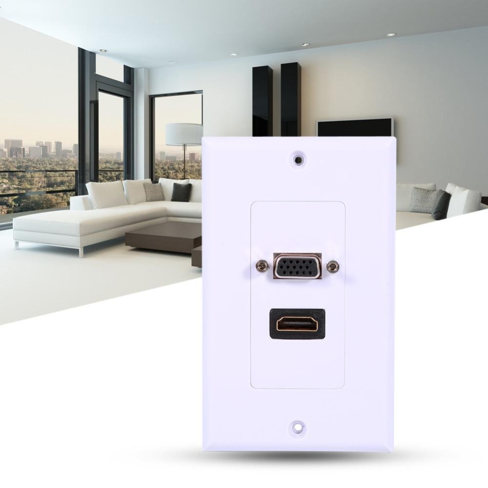 1 Port HDMI Female + 1 Port VGA Female AV Wall Outlet Video Socket Face Connector Plate White - intl
