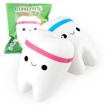 Gambar 2pcs Squishy Tooth shaped Slow Rising Soft PU (Blue + pink) combo  intl
